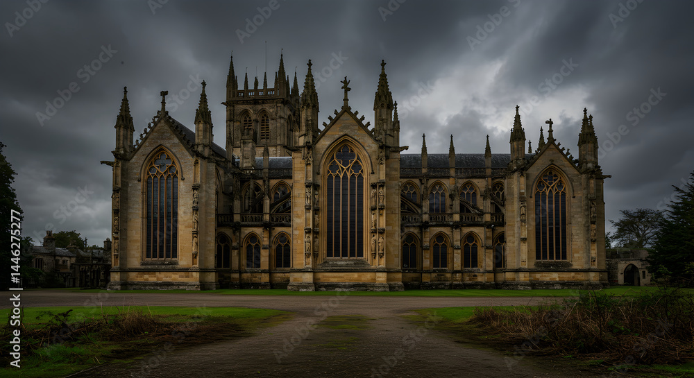 Obraz premium Majestic Architectural Marvel With Gothic Details Against Dramatic Skies