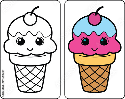 Adorable Donut and Pastry Coloring Pages for Children Kawaii Style Donuts with Smiling Faces and Icing for Creative Fun