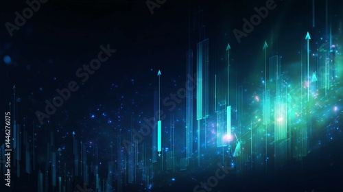 Fototapeta Naklejka Na Ścianę i Meble -  Abstract glowing light streaks rise vertically against a dark blue background.