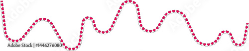 Sinusoidal wave with small red hearts along its path, displaying an irregular and disrupted pattern.