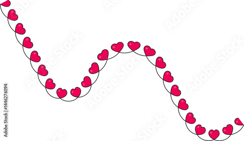Zigzagging wavy line with small red hearts distributed along its path, emphasizing dynamic movement.