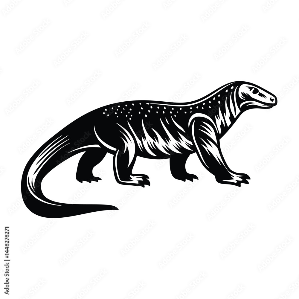 Obraz premium Komodo Dragon | Black and White Reptile | Isolated Lizard Clipart
