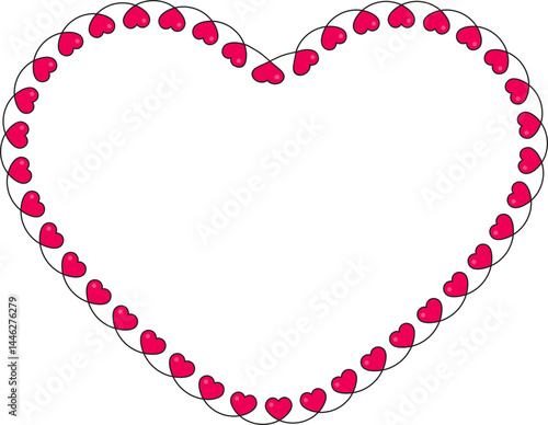 Wavy sinusoidal path forming a heart shape, with small red hearts arranged along the curves.