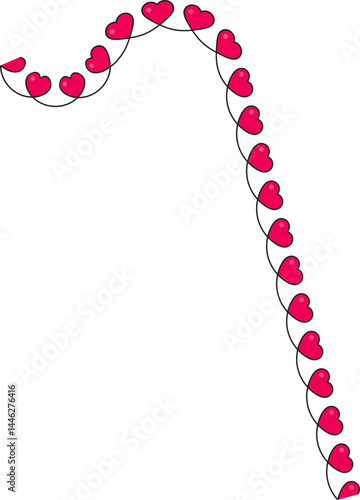 Path with sharp, straight-edged turns and small red hearts positioned along its alternating angles, forming a dynamic design.