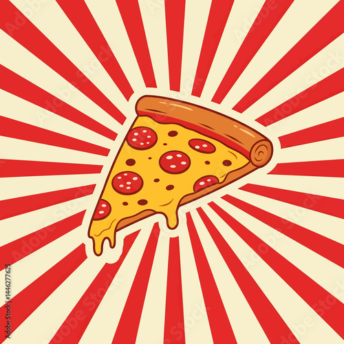 Flat vector illustration of a pepperoni pizza slice. Perfect for food blogs, restaurant menus, and designs needing a modern, stylized pizza graphic