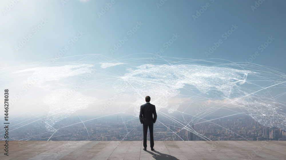 Person contemplating vast horizon view Person contemplating vast horizon view