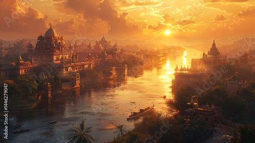 Wallpaper Mural Ancient temple city sunset view high resolution image Torontodigital.ca