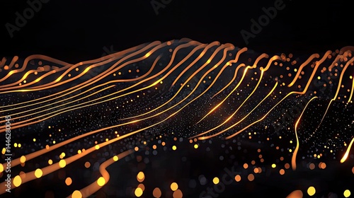 Obraz na płótnie Abstract wavy lines and particles glow brightly in darkness w salonie