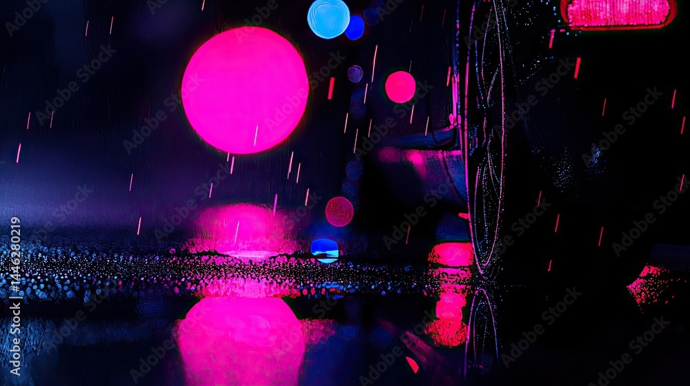 Abstract night scene with lights and reflections in a wet road