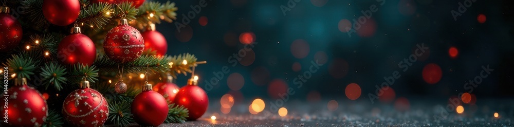 Ornate Christmas tree, shimmering red spheres and sparkling stars , christmas tree decorations, festive background, stars Ornate Christmas tree, shimmering red spheres and sparkling stars , christmas tree decorations, festive background, stars