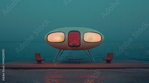 Obraz na płótnie An abstract futuristic house design by the serene ocean water w salonie