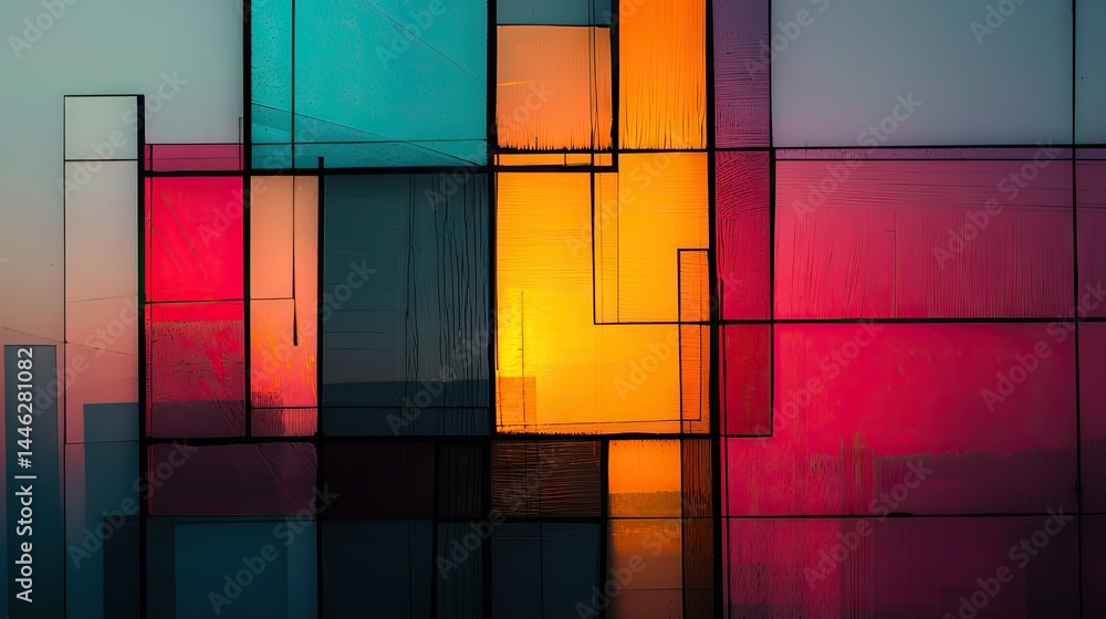 Geometric colorful abstract composition showcasing varied shapes and vibrant hues