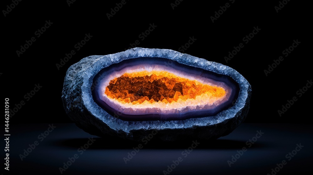 An eye catching cross section of a beautiful and shiny geode