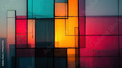 Obraz na płótnie Geometric colorful abstract composition showcasing varied shapes and vibrant hues w salonie