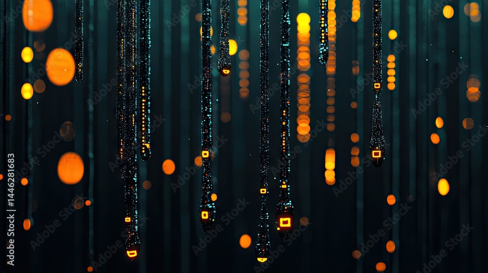 Abstract art showcasing glowing strands with various sizes of orbs