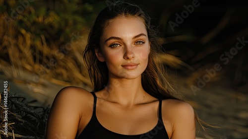 Obraz na płótnie A beautiful young woman with a natural and engaging gaze w salonie