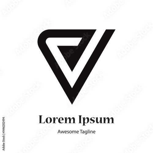 vc letter initial creative black logo design icon