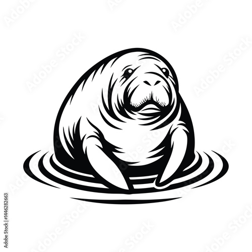 manatee floating in water silhouette