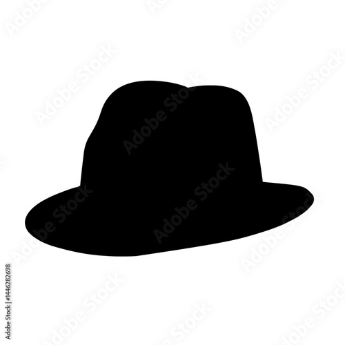 Minimalist black silhouette of a vintage fedora hat with dented crown