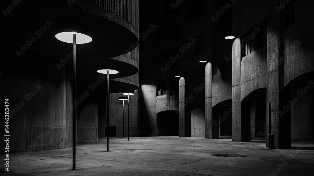 Architectural Image Depicting Concrete Structure Illuminated By Street Lights