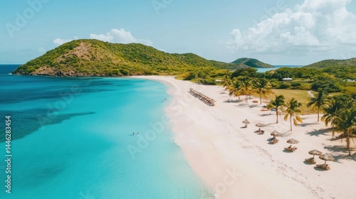 Obraz na płótnie Aerial view of stunning tropical beach with turquoise ocean w salonie