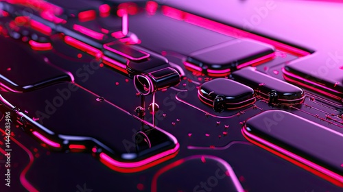 Obraz na płótnie Abstract electronic circuit board featuring glowing pink and purple colors w salonie