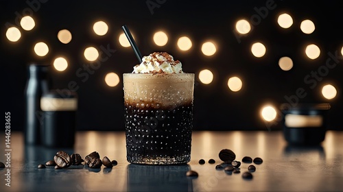 Obraz na płótnie A Cold Coffee Drink With Whipped Cream And Decorations w salonie