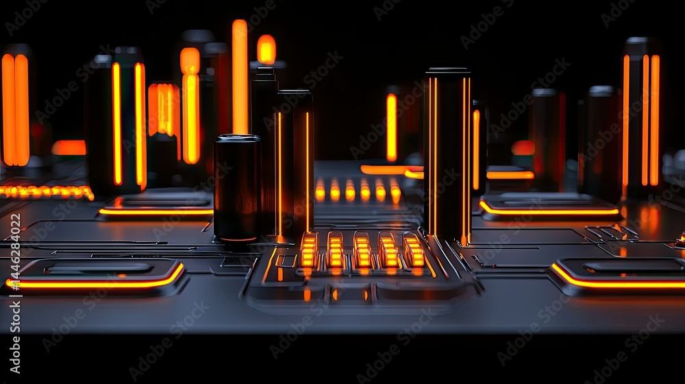 Futuristic Glowing Cityscape With Bright Orange Illuminated Components