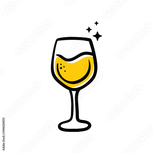 Artistic Wine Glass Doodle Art Logo.