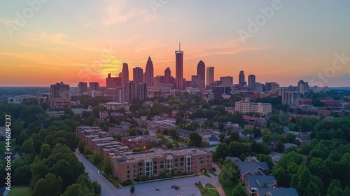 Charlotte skyline glows during a vibrant orange sunset atmosphere