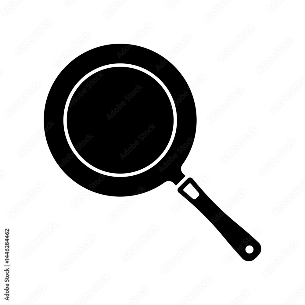 Frying pan icon. Black silhouette. Top front view. Vector simple flat graphic illustration. Isolated object on white background. Isolate. Frying pan icon. Black silhouette. Top front view. Vector simple flat graphic illustration. Isolated object on white background. Isolate.