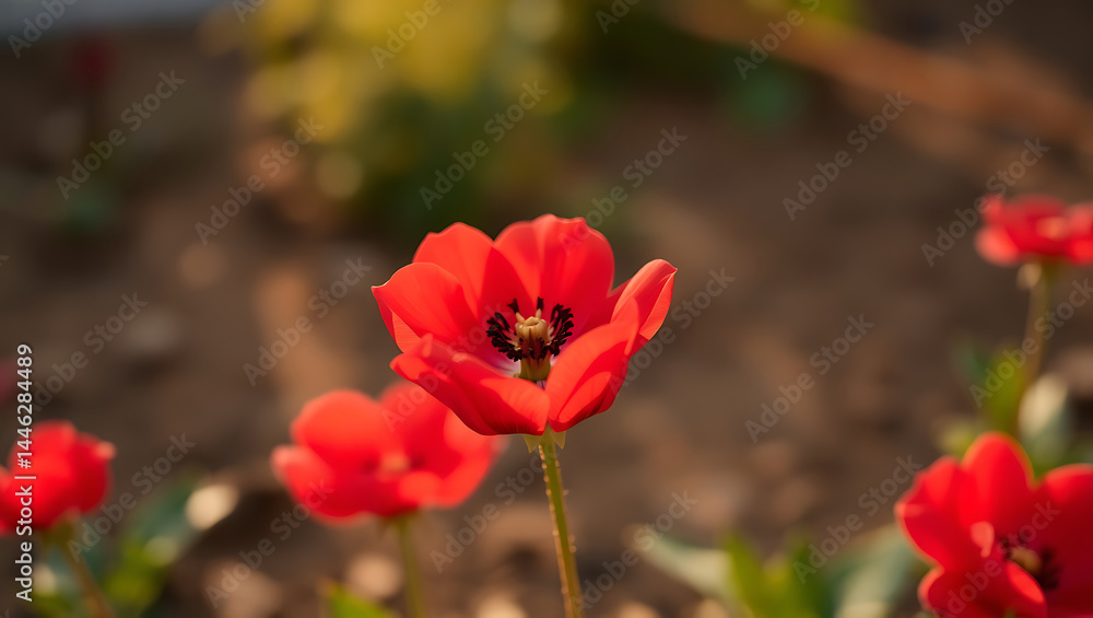 Vibrant Red Tulip Blossom in Spring Garden Landscape - Macro Close-Up of Nature's Delicate Beauty Vibrant Red Tulip Blossom in Spring Garden Landscape - Macro Close-Up of Nature's Delicate Beauty