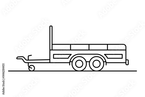 Cargo trailer icon. Black outline linear silhouette. Editable strokes. Side view. Vector simple flat graphic illustration. Isolated object on white background. Isolate.