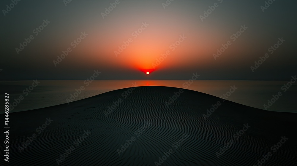Beautiful desert landscape with the stunning sun during golden hour