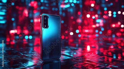 Obraz na płótnie Sleek smartphone standing against a vibrant bokeh background w salonie