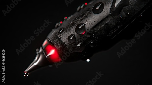 Obraz na płótnie Close up image showcasing a wet black stylus with red illumination w salonie