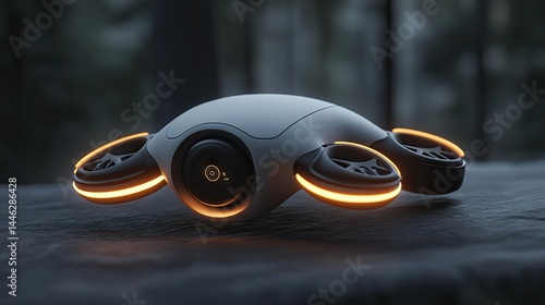 Obraz na płótnie A sleek futuristic drone is resting on a dark textured surface w salonie