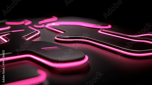 Obraz na płótnie Abstract geometric shapes with pink neon lighting against a black backdrop w salonie