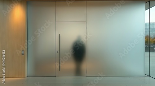 Obraz na płótnie A persons silhouette is seen behind a frosted door indoors w salonie