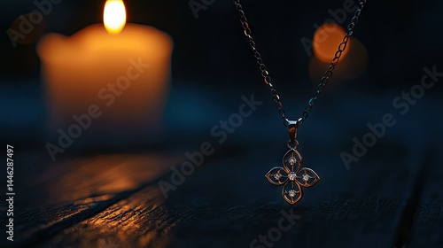 Obraz na płótnie A beautiful pendant necklace illuminated by warm soft candlelight glow w salonie