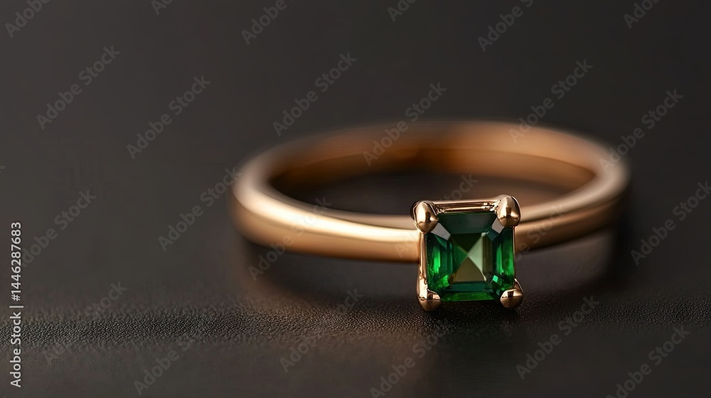 An elegant gold ring showcasing a green square cut gemstone