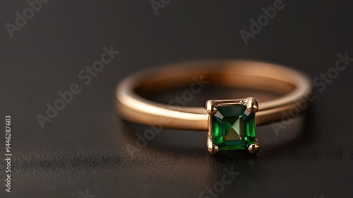 Obraz na płótnie An elegant gold ring showcasing a green square cut gemstone w salonie