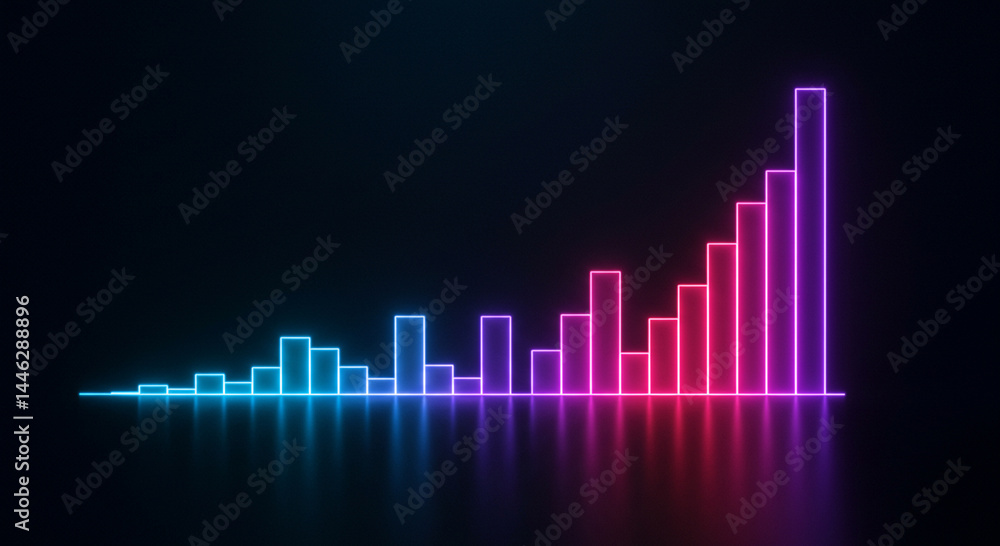 Dynamic Neon Bar Graph Displaying Steady Growth Trend on Dark Background Dynamic Neon Bar Graph Displaying Steady Growth Trend on Dark Background