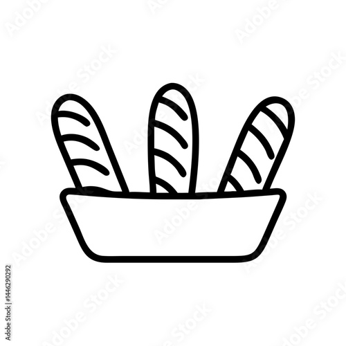 Bread basket with three baguettes in minimalist style, icon, vector  