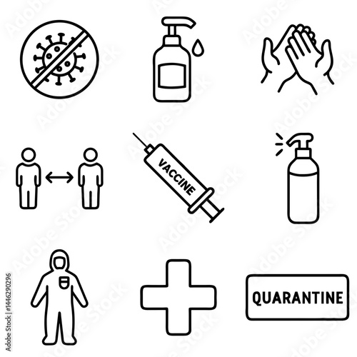 COVID-19 Prevention Icons and Measures for Health Awareness, icons set, vector   