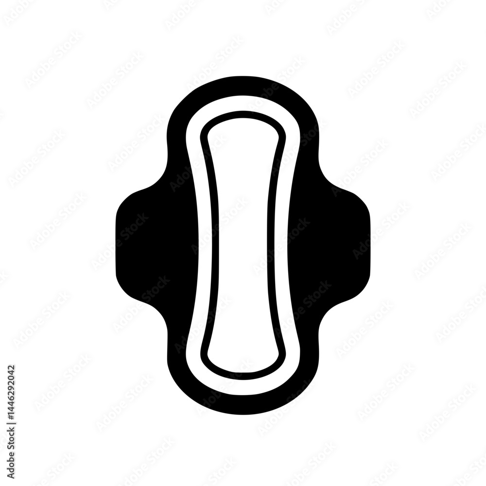 Obraz premium Sanitary Pad Icon – Minimal Black Clipart Symbol for Hygiene, Menstrual Care, and Health Awareness