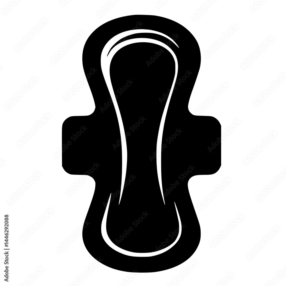 Obraz premium Sanitary Pad Icon – Minimal Black Clipart Symbol for Hygiene, Menstrual Care, and Health Awareness