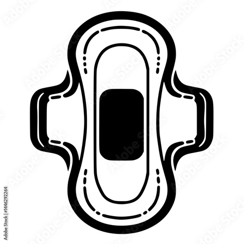 Sanitary Pad Icon – Minimal Black Clipart Symbol for Hygiene, Menstrual Care, and Health Awareness