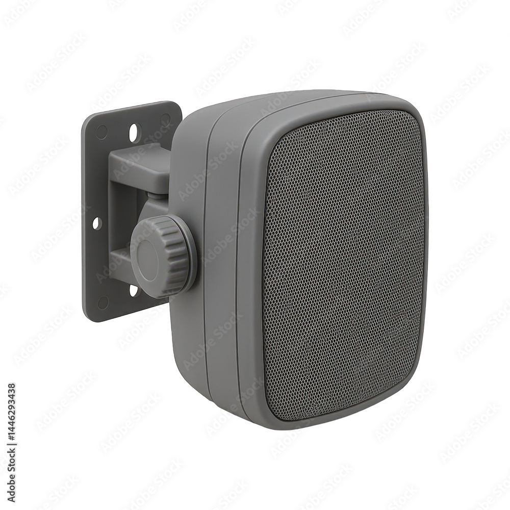 Obraz premium Professional grey speaker box designed for secure wall mounting with a rotating, adjustable bracket system.
