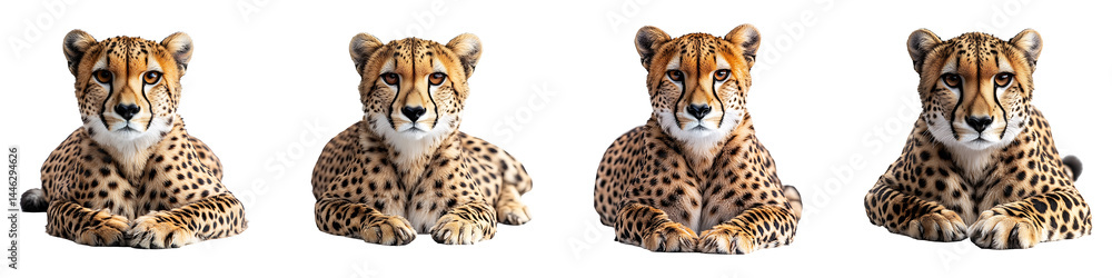 Set, group, collection of a cheetah laying dow full body isolated on transparent background. Set, group, collection of a cheetah laying dow full body isolated on transparent background.